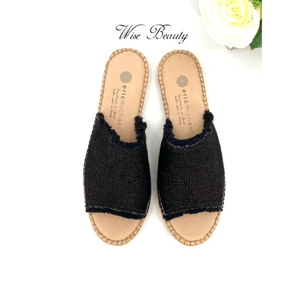 Eric Michael Olisa Espadrille Slide Sandals Womens Size 7.5 Shoe Euro 38 Black - Picture 5 of 12